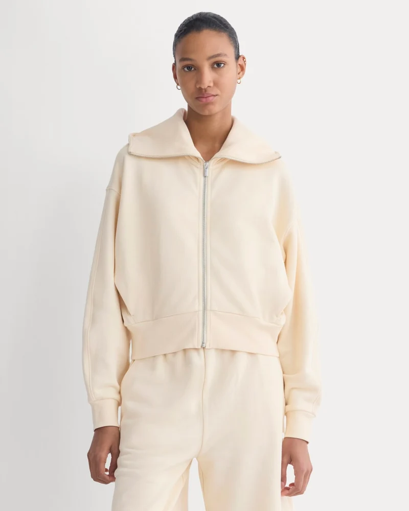 Lightweight Terry Cropped Full-Zip | Parchment