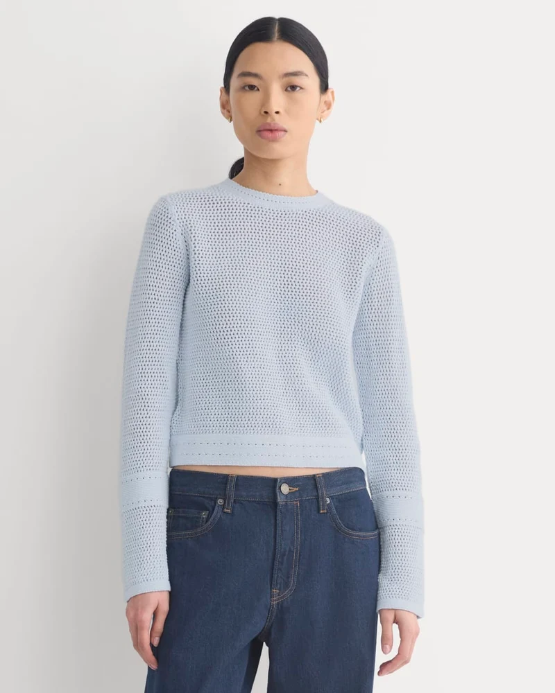 Open Knit Long-Sleeve Crew in Everyday Cotton | Skywriting