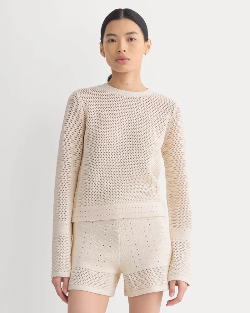 Open Knit Long-Sleeve Crew in Everyday Cotton | Canvas