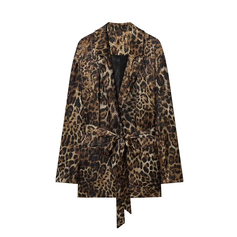Blazers met luipaardprint, damesoutfit, rechte broeksets