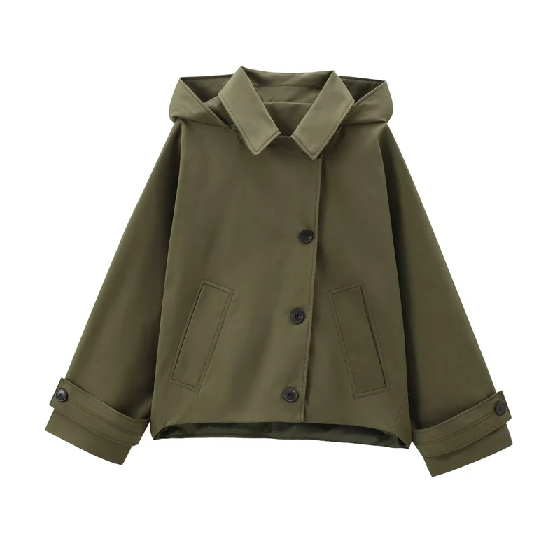 Dames trenchcoat met capuchon en lange mouwen, windjack