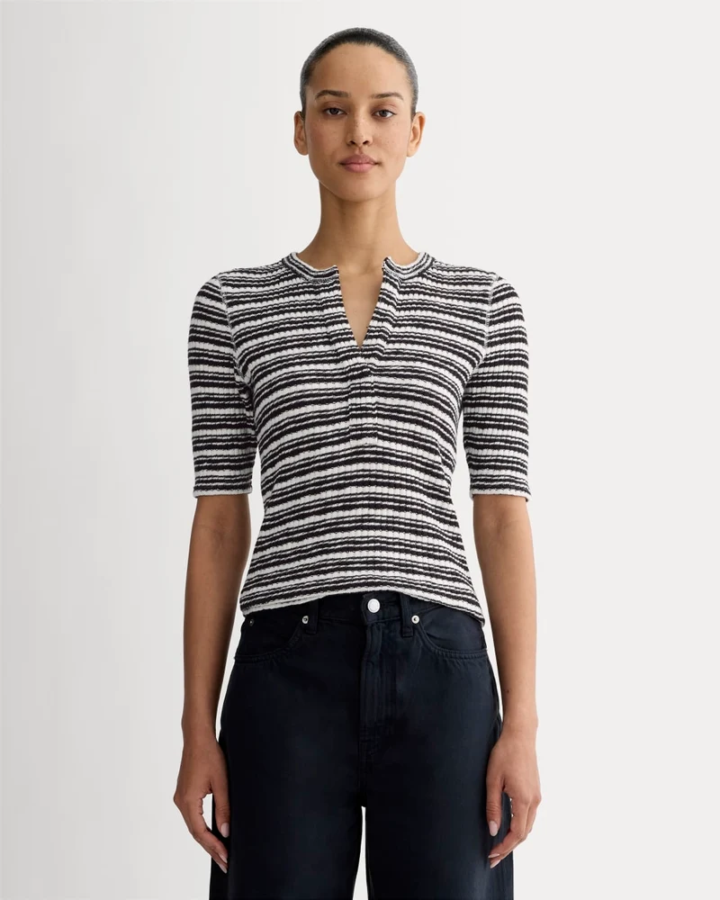 The Rib-Knit Short-Sleeve Henley | Bone / Black