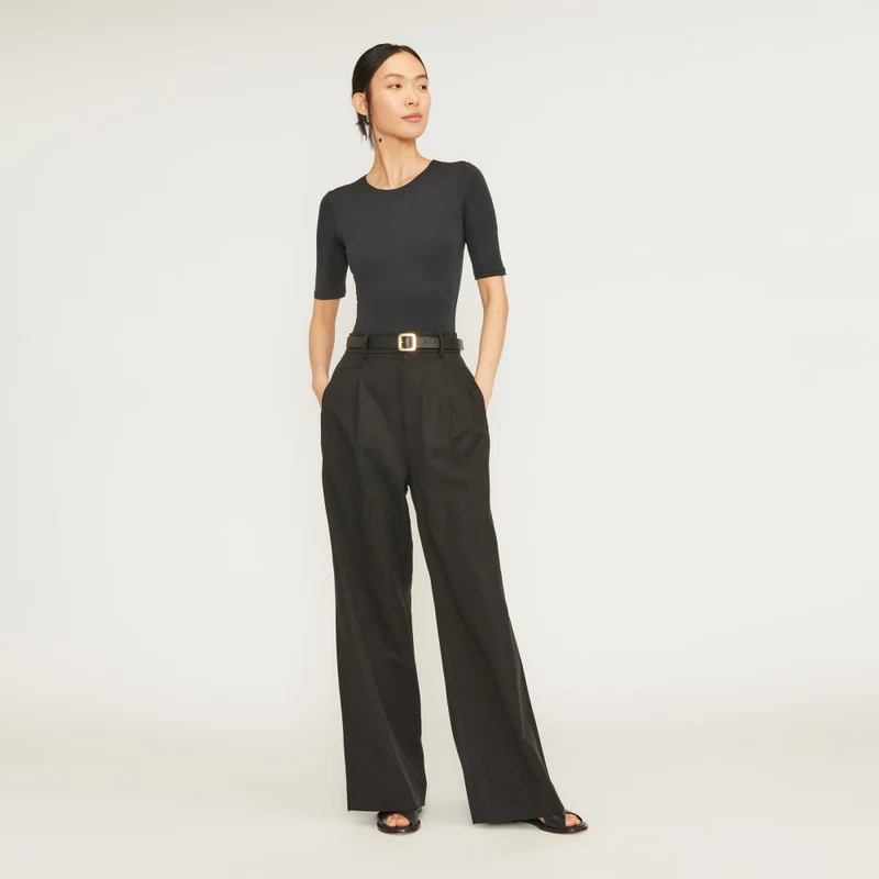 The Short-Sleeve Crew Neck Bodysuit | Black | Thong