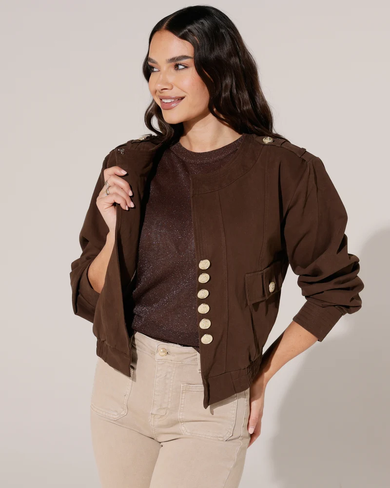 Jacket met goudkleurige knopen Edith Donkerbruin