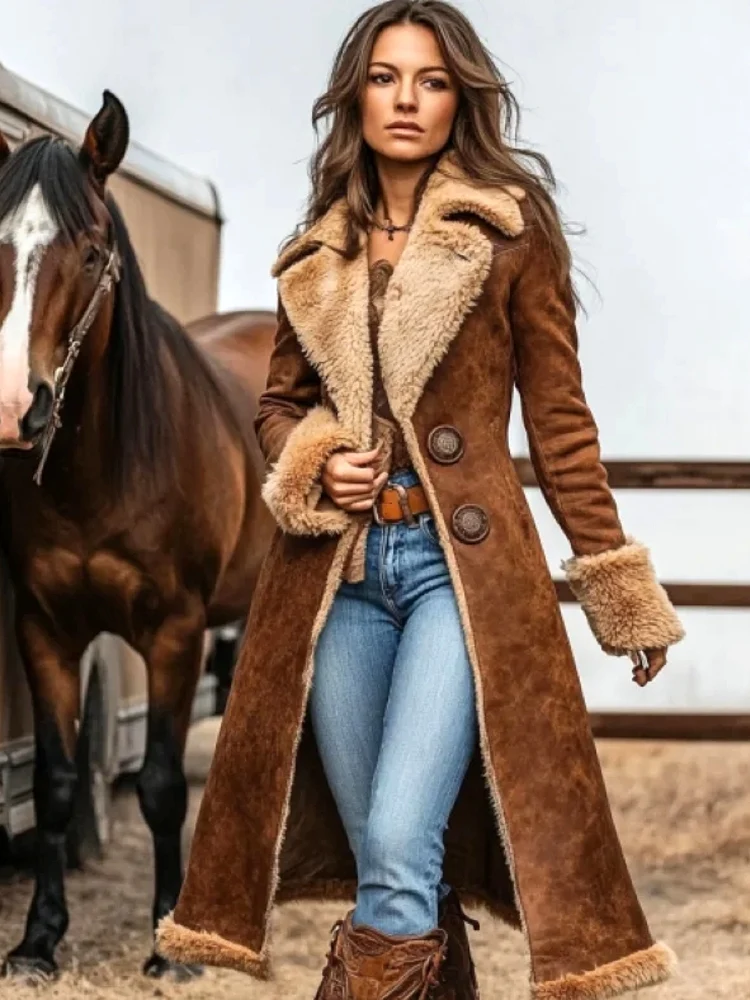 Pluche kraag casual cowboy vintage bovenkleding
