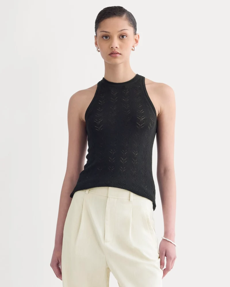 The Pointelle Racerback Tank in Ultrafine Merino | Black