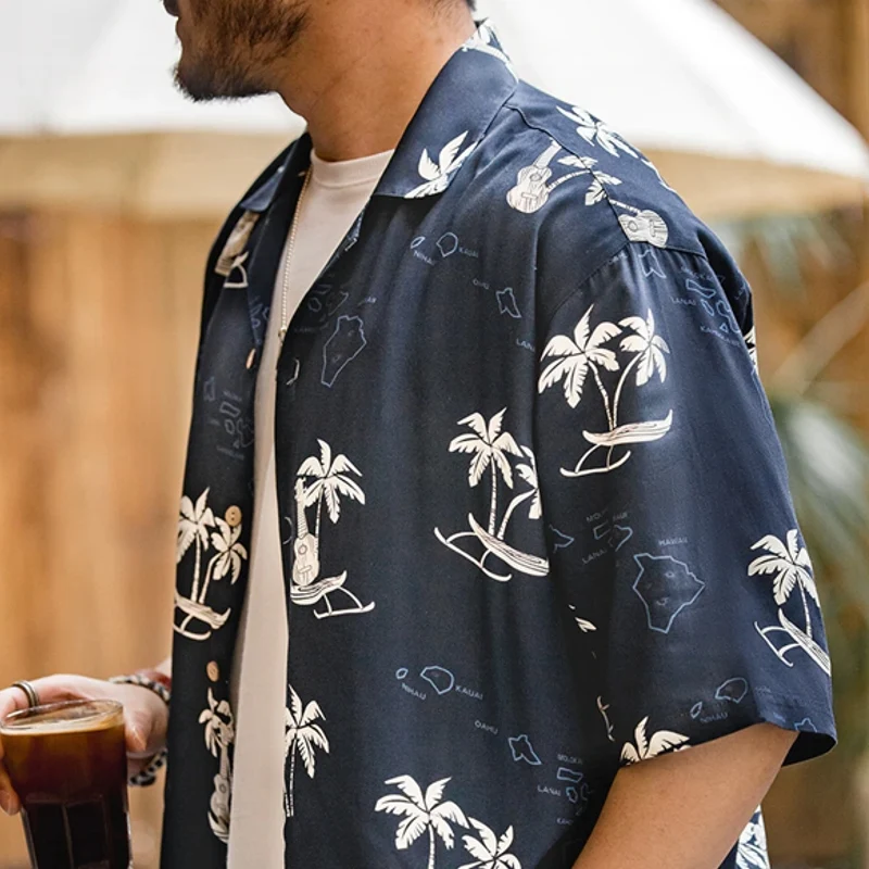 Zomer Hawaiiaans T-shirt Werkkleding Cubaanse kraag korte mouw