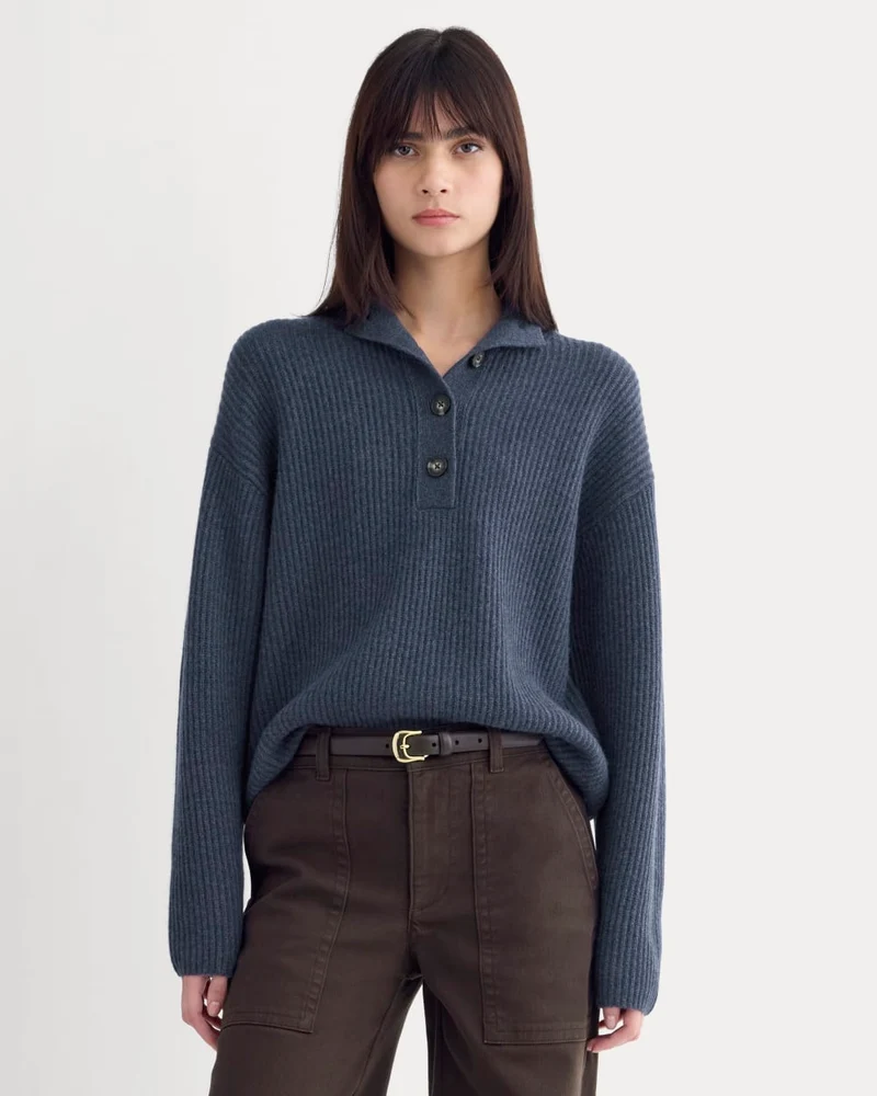 The Cocoon Henley in Wool Cashmere | Indigo