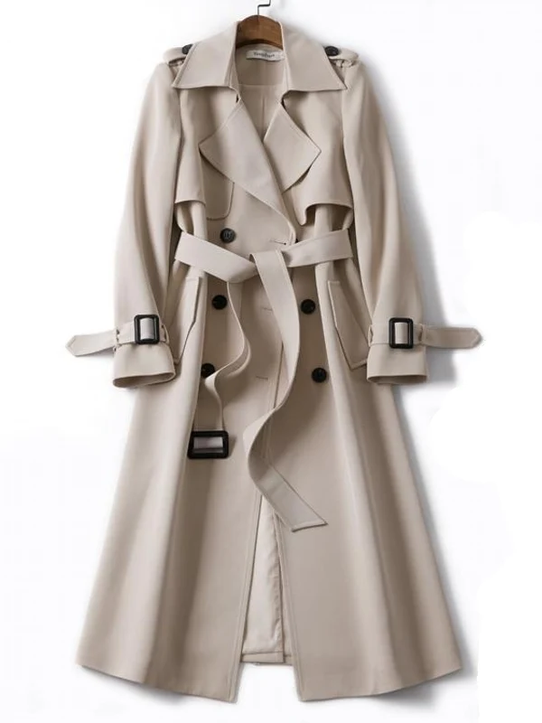 Klassieke, dubbelknoopsluiting, oversized trenchcoat tot op de knie voor dames