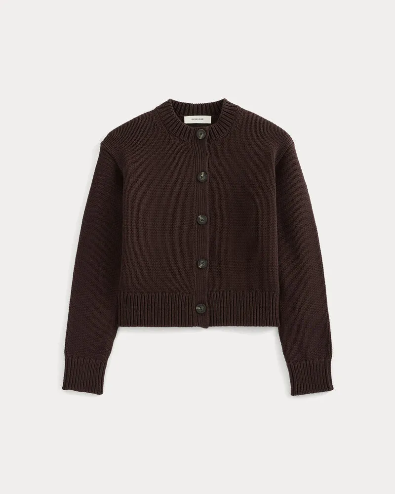 Open-Knit Cardigan Crew in Elevated Cotton | Coffee Bean