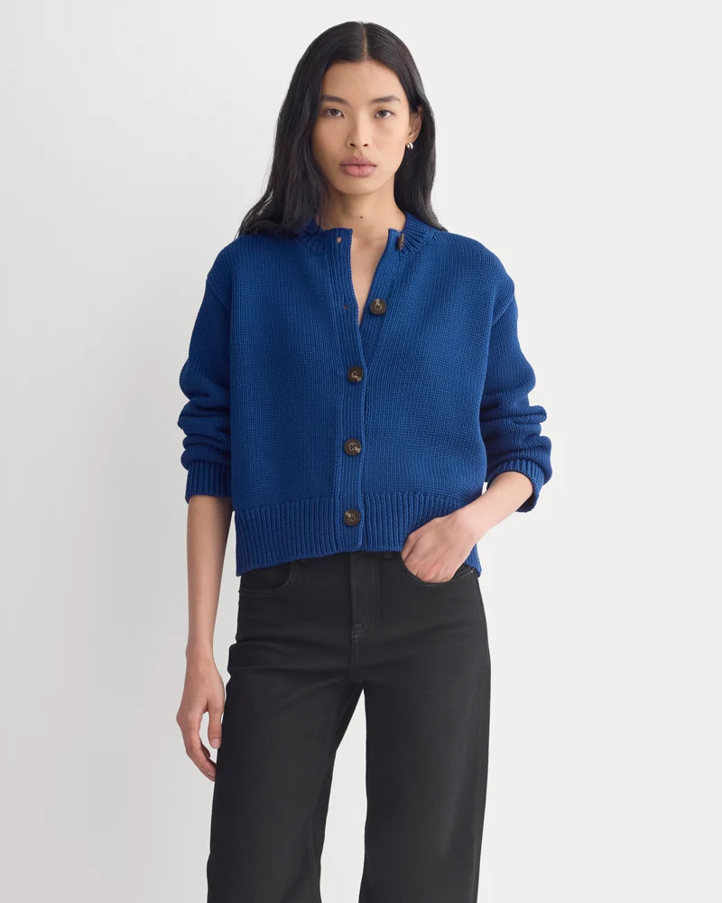 Open-Knit Cardigan Crew in Elevated Cotton | Estate Blue