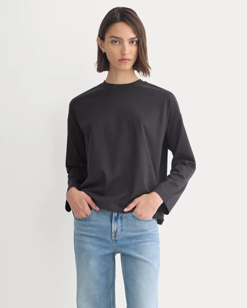 Forever Jersey Boxy Long-Sleeve Crew | Black