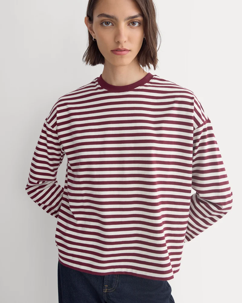 Forever Jersey Boxy Long-Sleeve Crew | Cabernet / Birch