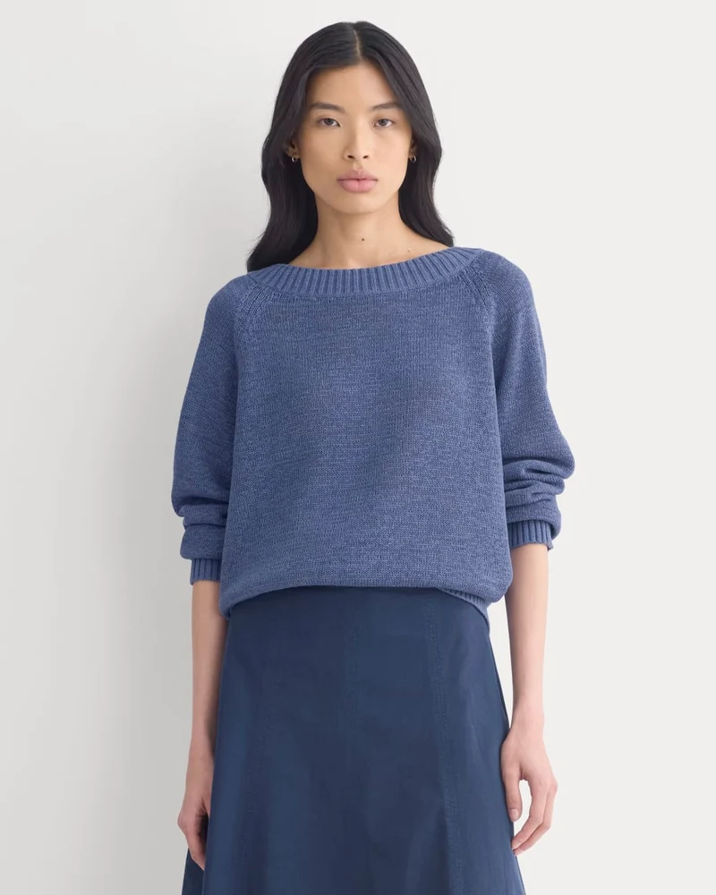 Wide-Neck Crew Sweater in Tape Yarn | Blue Dusk