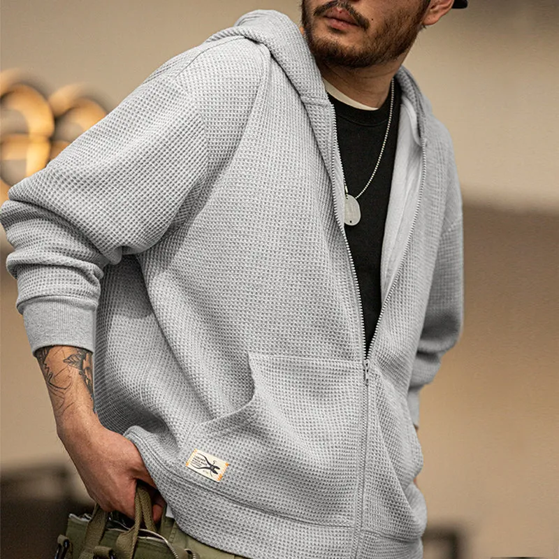 Vintage grijze wafelhoodies voor heren, hooded sweatshirts