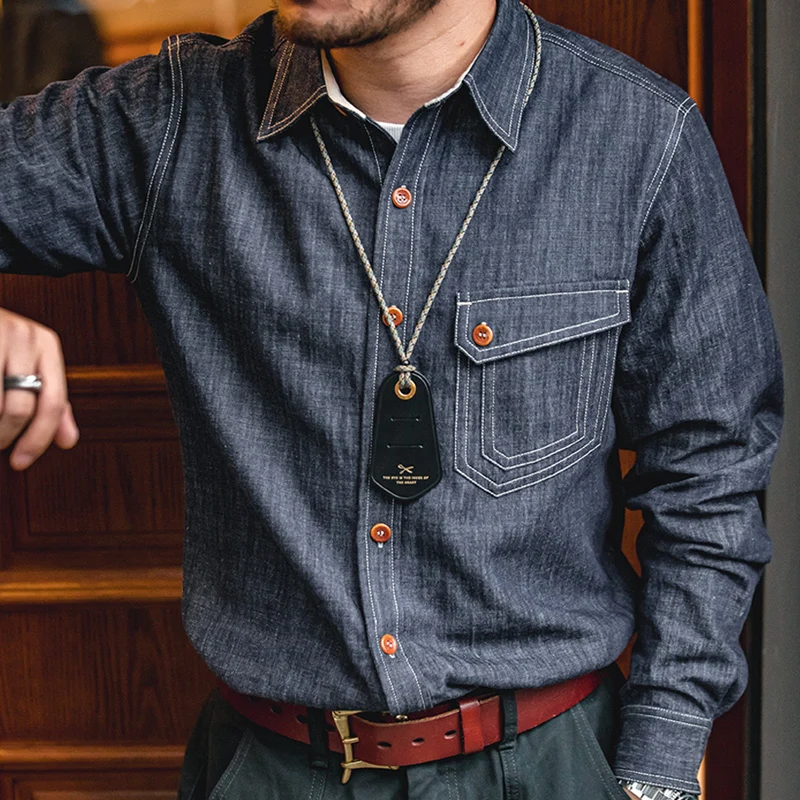 Heren Jeans Indigo Washed Solid Werkoverhemd