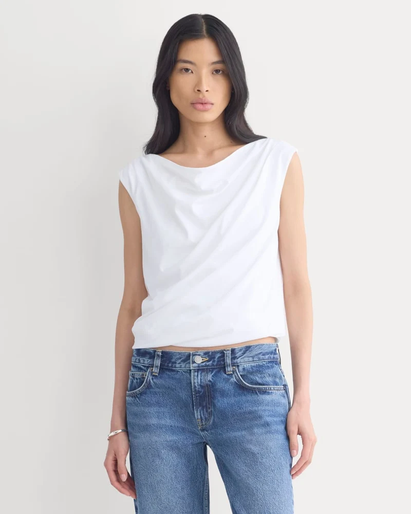 Boatneck Twisted Top in Essential Cotton | White