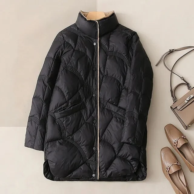 Wintermode donsjack voor dames met opstaande kraag