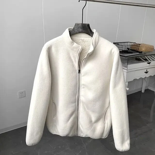 Winterfleecejack effen kleur Sherpa casual jas