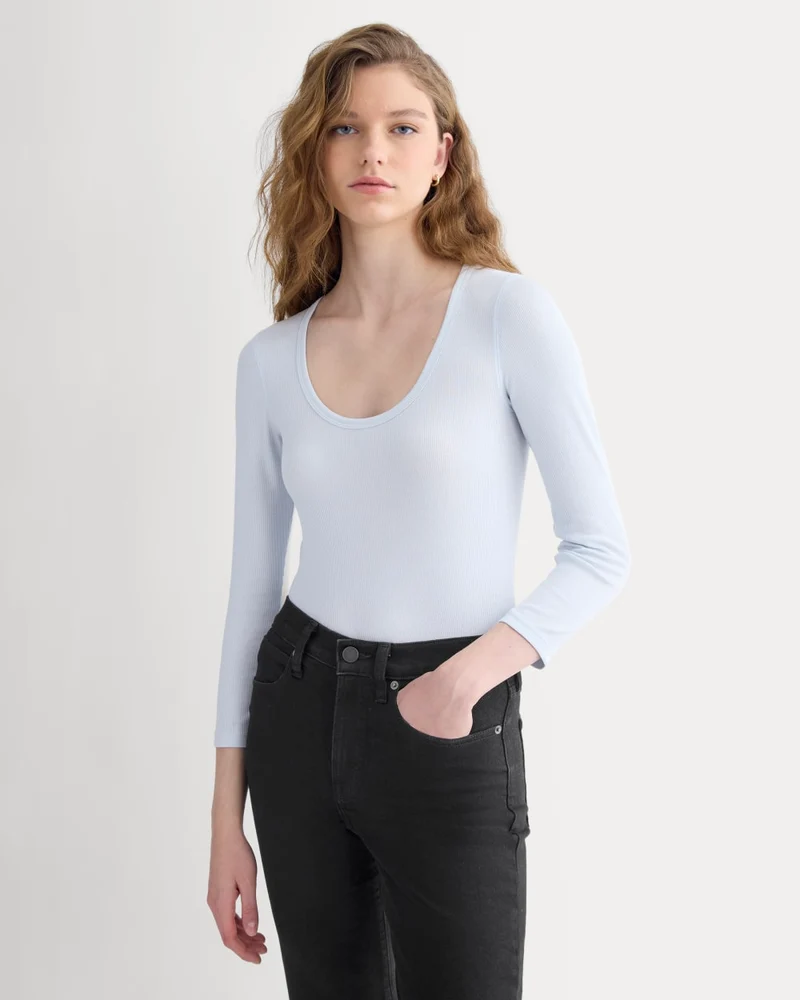 Luxe Rib Deep U-Neck Top | Skywriting