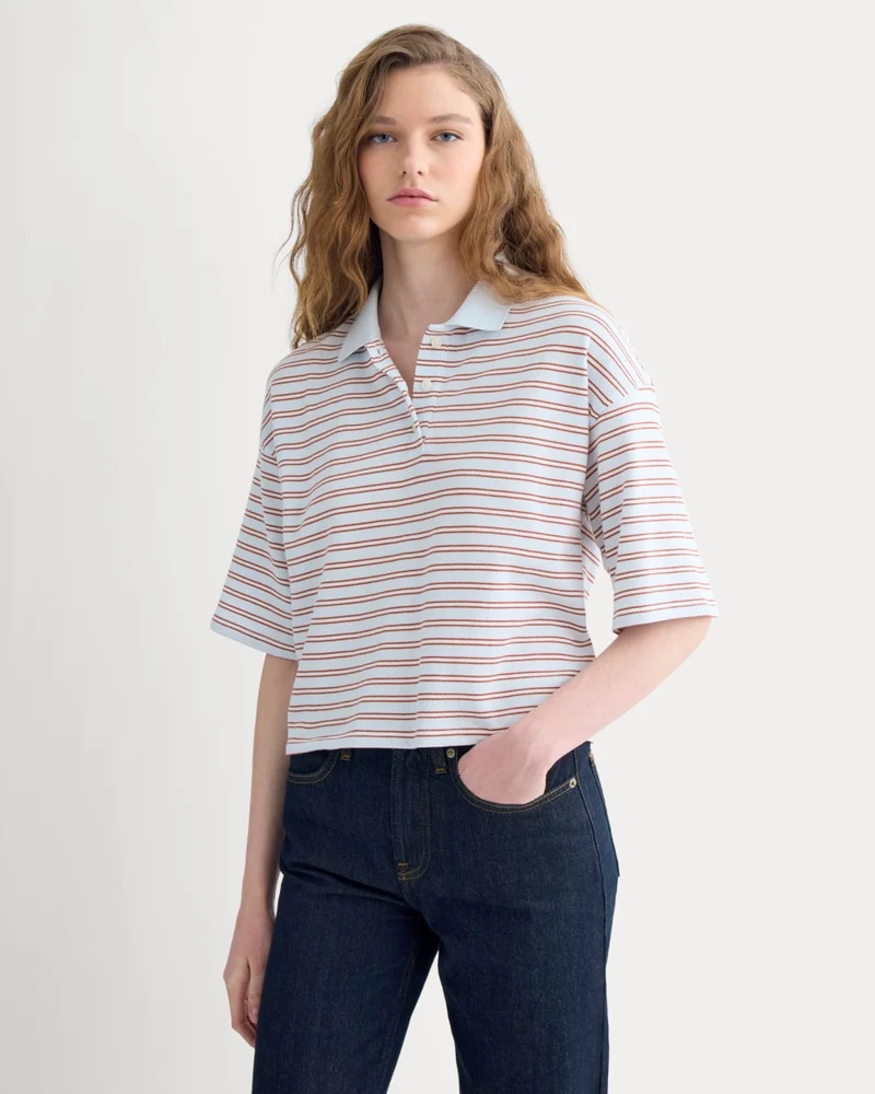 Pique Boxy Polo | Skywriting/Henna/Gardenia