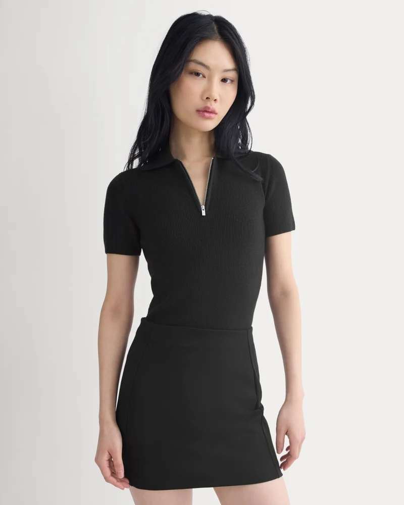 Knit Quarter-Zip Polo | Black
