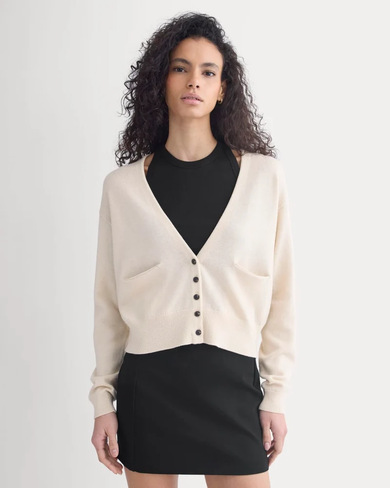 Deep V-Neck Cardigan in Cotton Merino | Canvas