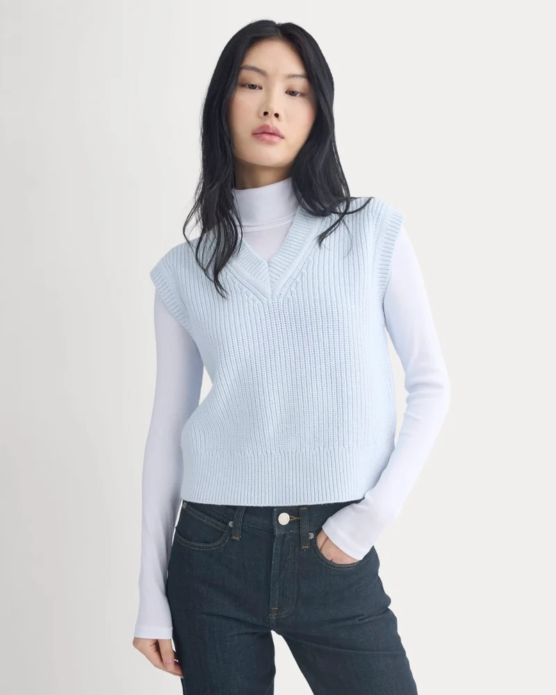 Ribbed V-Neck Vest in Everyday Cotton | Skywriting