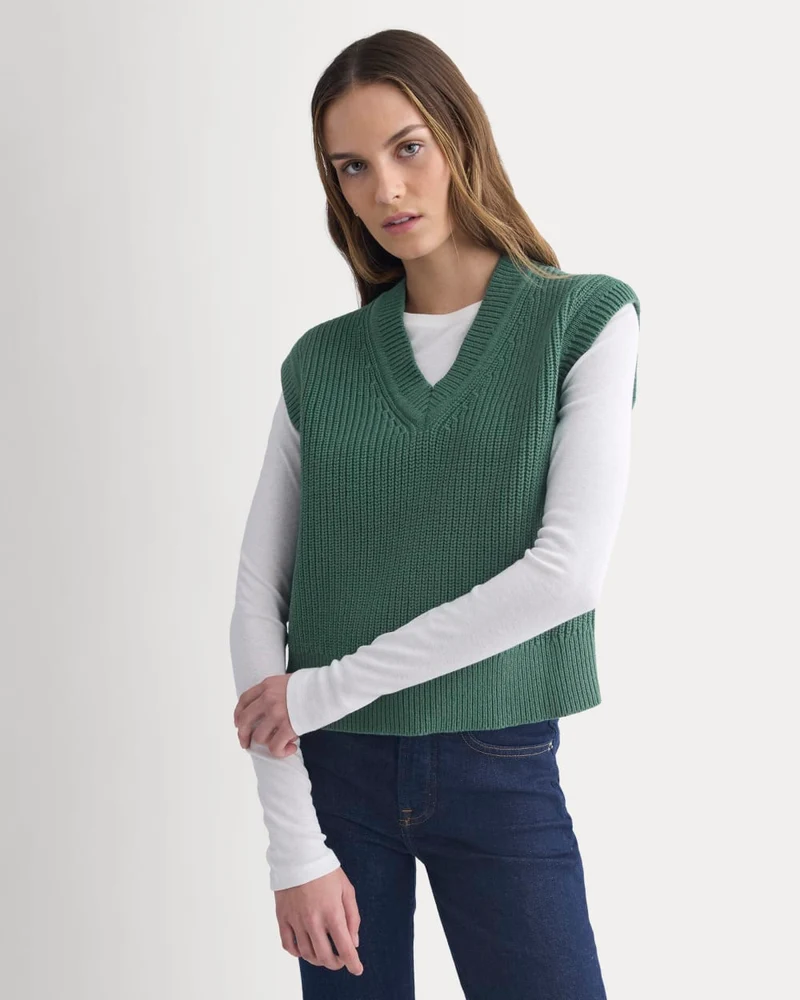 Ribbed V-Neck Vest in Everyday Cotton | Hunter Green