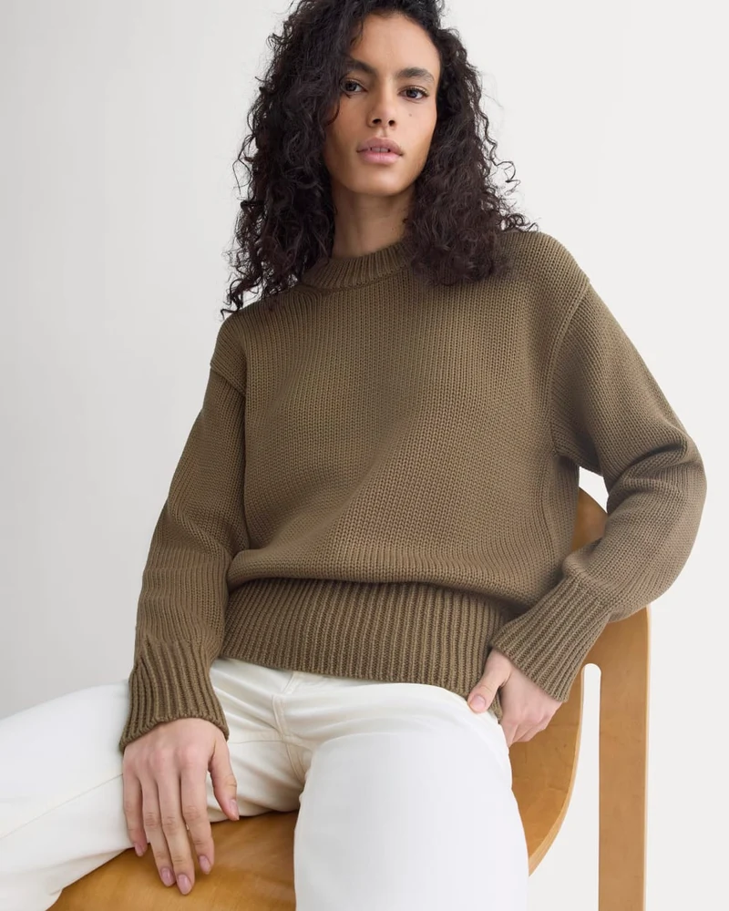 Oversized Cocoon Crew in Elevated Cotton | Beech