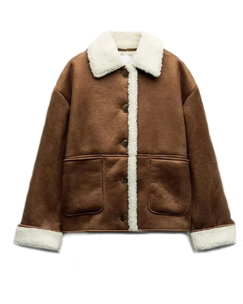 Vintage dikke warme bontjas bruine jas dames