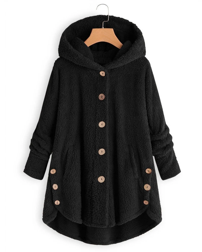 Vrouwelijke Jas Pluche Jas Mode Warme Vrouwen Knop Jas Pluizige Staart Tops Vrouwen Capuchon Jassen Trui Losse Trui Maat Plus