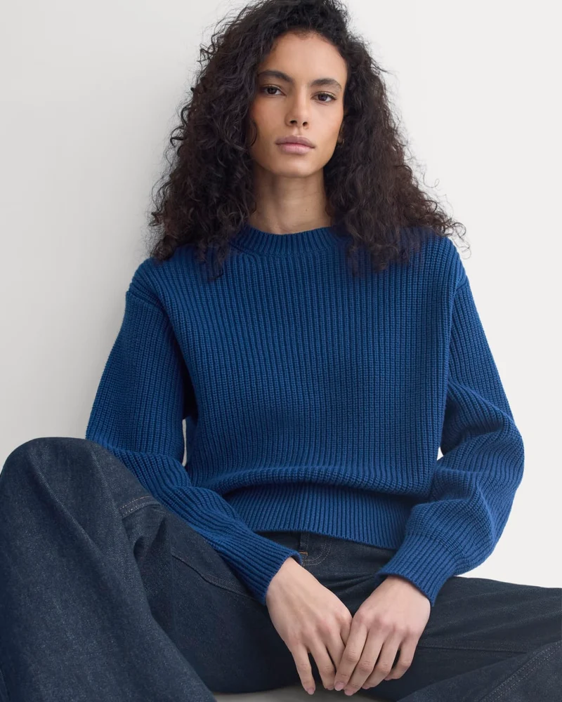 Cropped Ribbed Crew in Everyday Cotton | Estate Blue