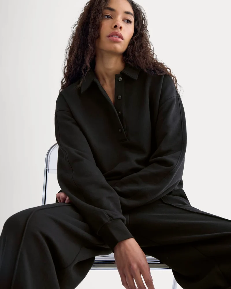 Lightweight Terry Polo Sweatshirt | Black
