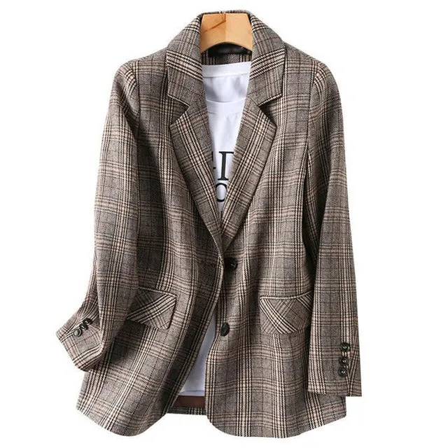 Office dames geruite blazer met lange mouwen, losse geruite jas