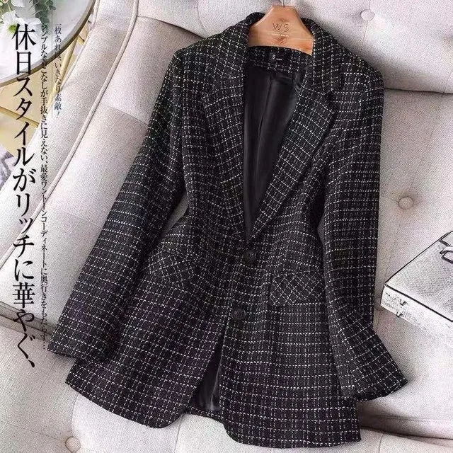 Elegante kantoor geruite blazer damesmode jas