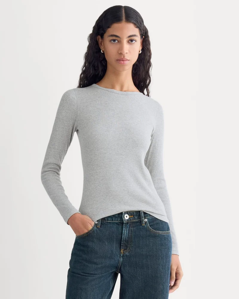 The Luxe Rib Long-Sleeve Crew | Classic Heather Grey