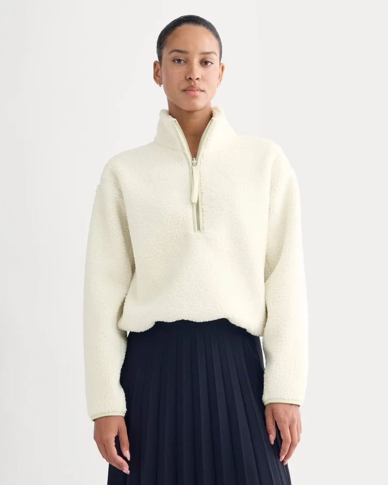 Reversible Teddy Half-Zip Pullover | Bone/Birch