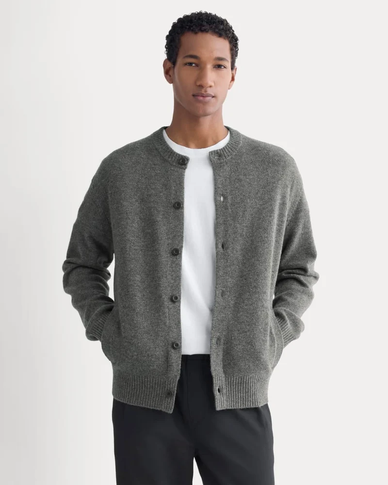 Luxe Merino Crew Cardigan | Heathered Charcoal
