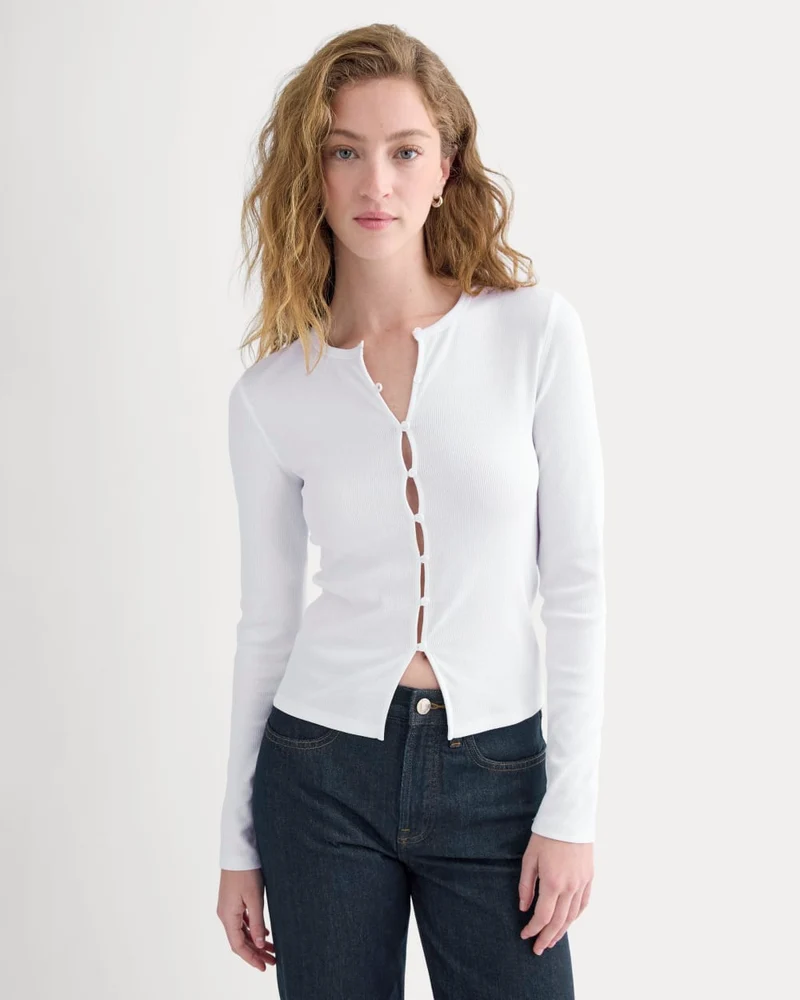 Luxe Rib Button-Up Top | White