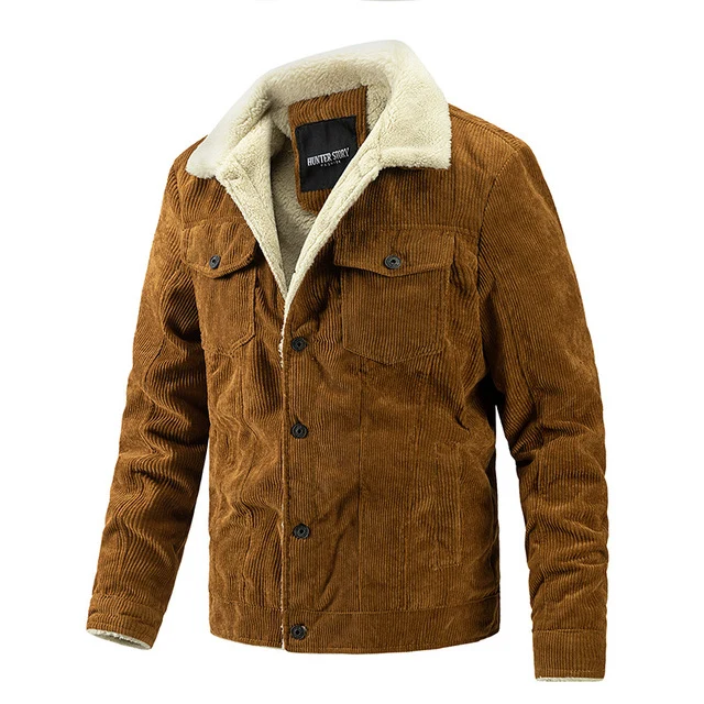 Heren winterfleecejas corduroy parka