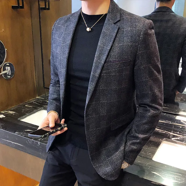 Stijlvolle heren vintage geruite blazer met één knop