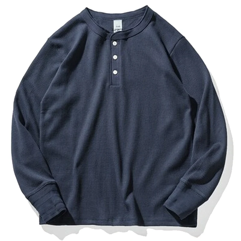 Wafelgebreid T-shirt met Henry-kraag
