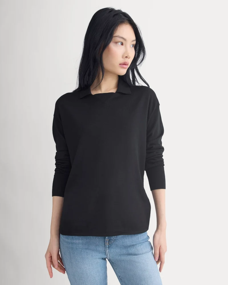 Oversized Polo in Ultrafine Merino | Black