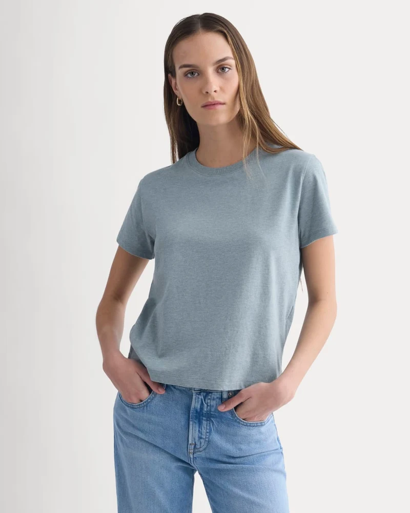 The Box-Cut Tee in Essential Cotton | Heathered Sea | No Pocket