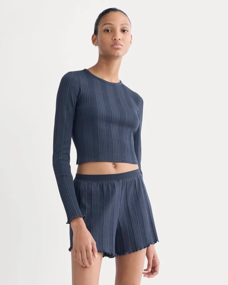 Lounge Rib Cropped Shirt | Navy