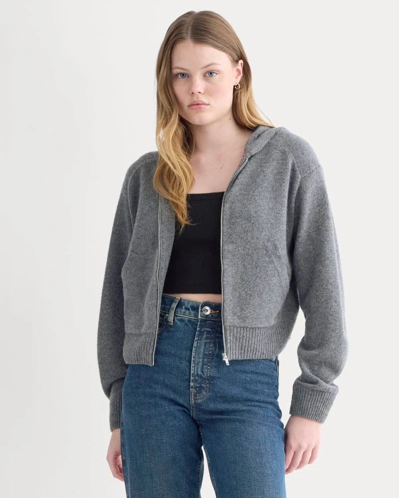 Full-Zip Hoodie in Wool Cashmere | Heather Charcoal