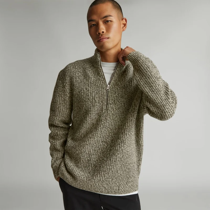 The Felted Merino Half-Zip Sweater | Seafoam Green / Kambaba Twist