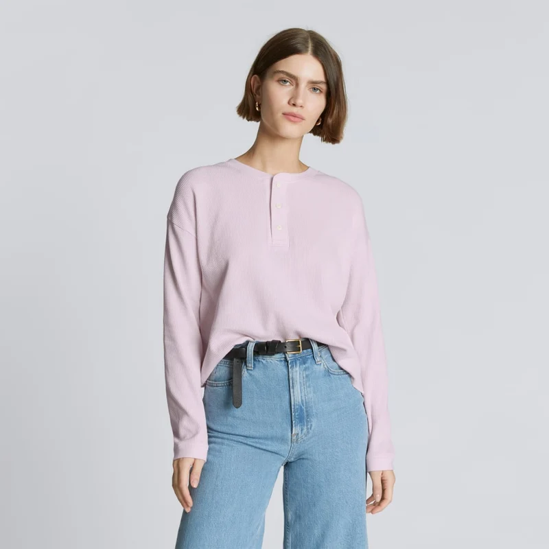 The Organic Cotton Waffle Henley | Light Lilac