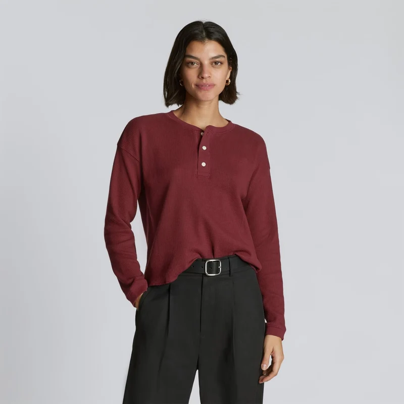 The Organic Cotton Waffle Henley | Brandy
